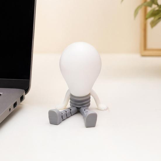 Translucent Bulb Night Light 3D Printed Articulated LED Glow-in-the-Dark Action Figure, Posable Head with Cute Mini Desk Lamp Movable Joints, Creative