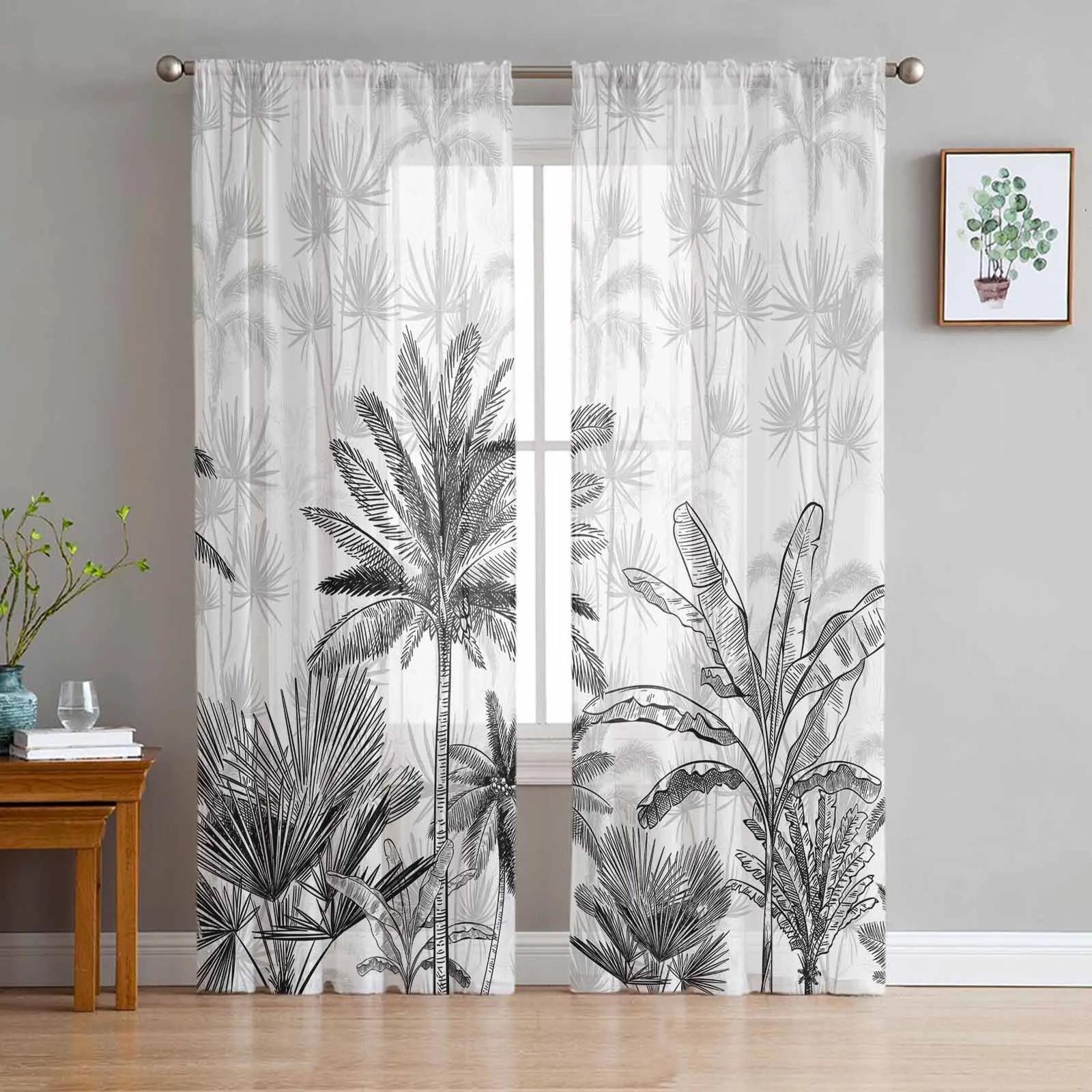 

Summer Beach Palm Trees Transparent Drapes for Bed Chamber Living Room Ornamentation Window Panel Curtain Perfect for Cooking Area Tulle Sheer W135 x H115cm x1&Rod Pocket