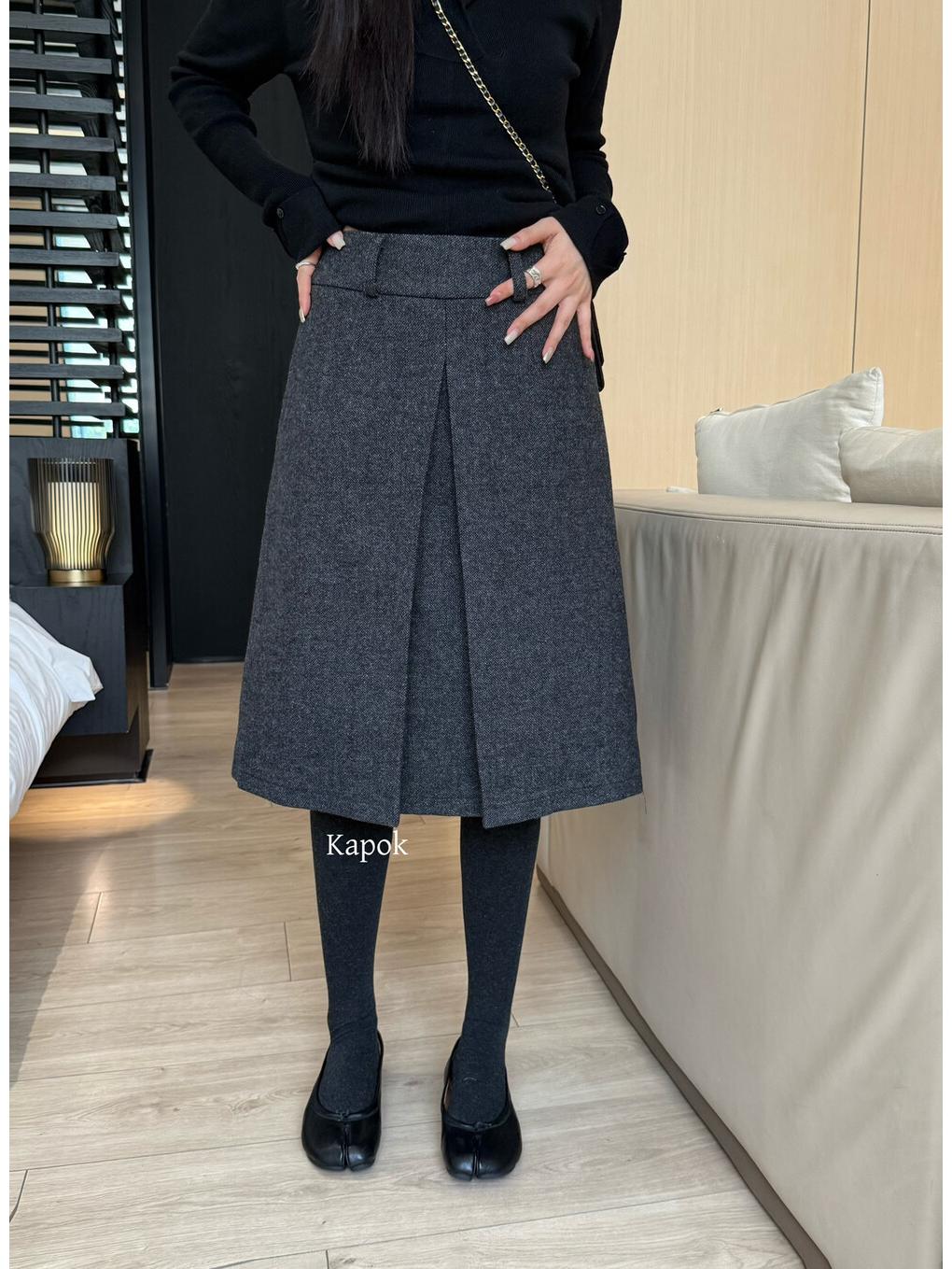 

Women s High-Waisted Wool Blend Pleated A-Line Midi Skirt - Retro Winter Style L 55-63 kg