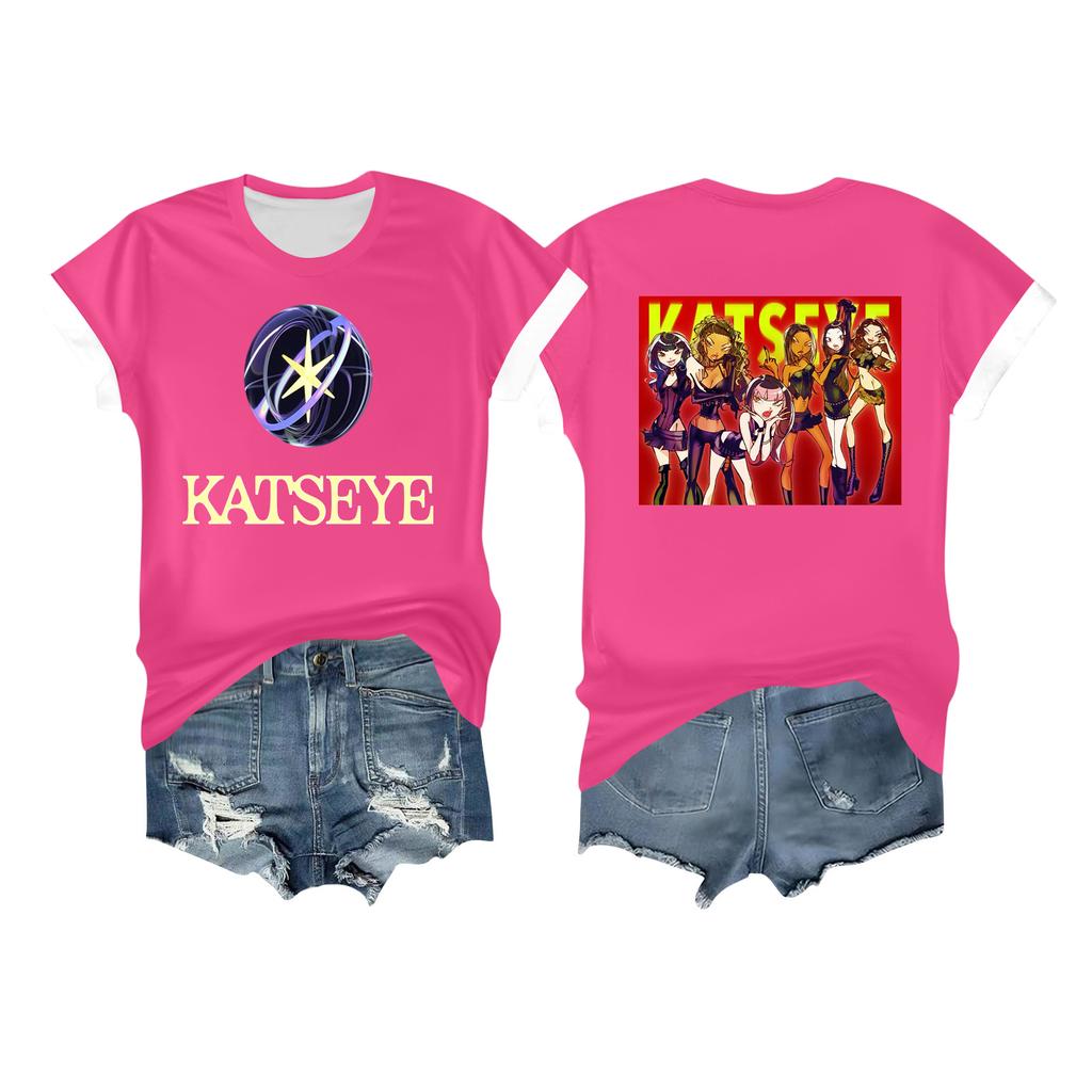 Kvinners avslappet trykket t-skjorte rund hals genser kort ermet topp