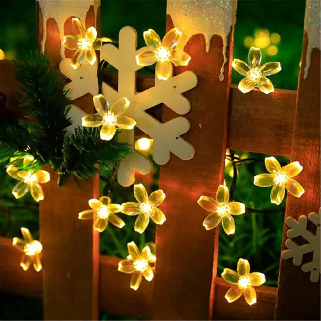 Solar Cherry Blossom String Wedding Christmas Day Courtyard Outdoor Atmosphere Decoration Peach Blossom 5m 20 Lights,Warm