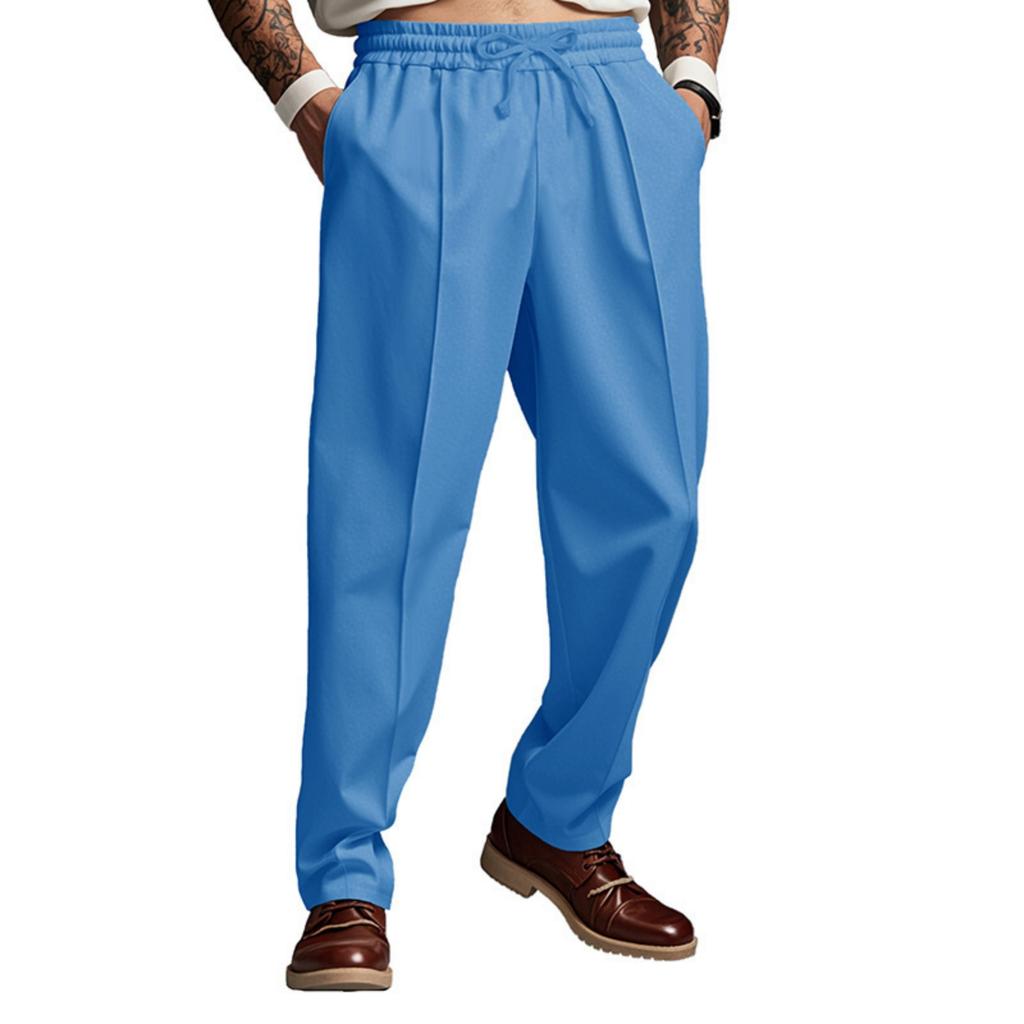 Men's Casual Lightweight Pants Loose Elastic Waist Drawstring Trousers Solid Baggy Joggers Long Pants With Pockets