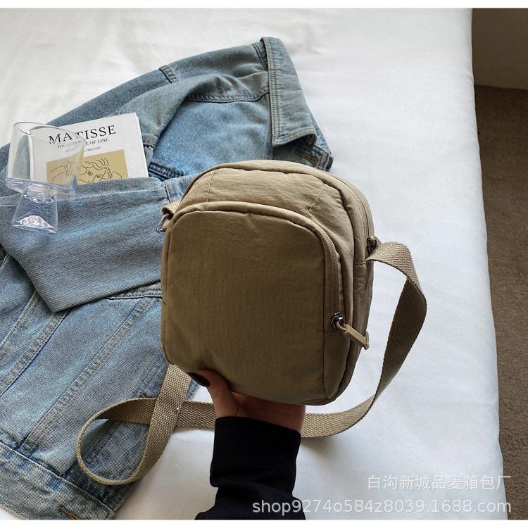 

New solid color small square bag 205 new Japanese washed canvas shoulder mobile phone bag casual versatile messenger bag women хакі
