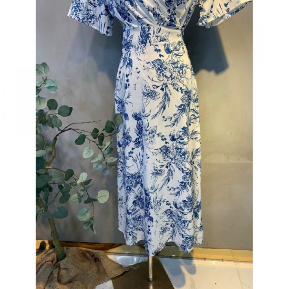 C S In The Room Wrap V neCk Short SleeVe dreSS CardIn Leaf Pattern C