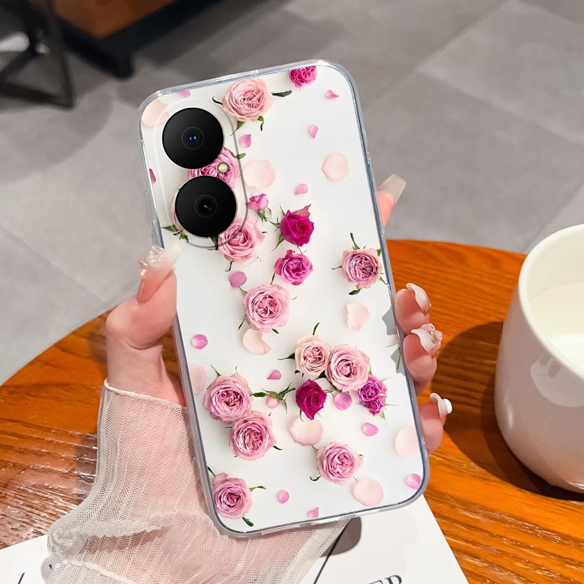 For Huawei Enjoy 80 P50 70x Y6 Y5 Y8p P40 Summer Fresh Flower Pattern Phone Cover Transparent Soft Silicone Anti Fall Protective Shell For Huawei Case
