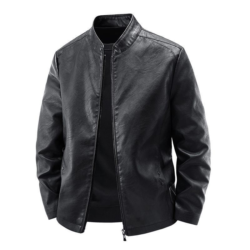 New men s locomotive leather jacket stand-up collar slim casual jacket jacket leather jacket men M чёрный