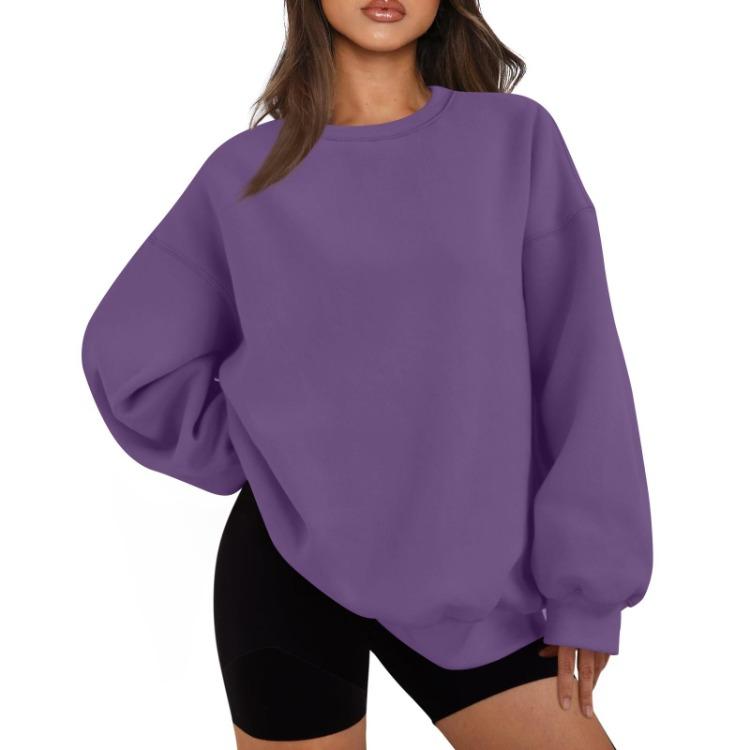 Women Casual Sweatshirt Top Long Sleeve Solid Color Round Neck Fashion
