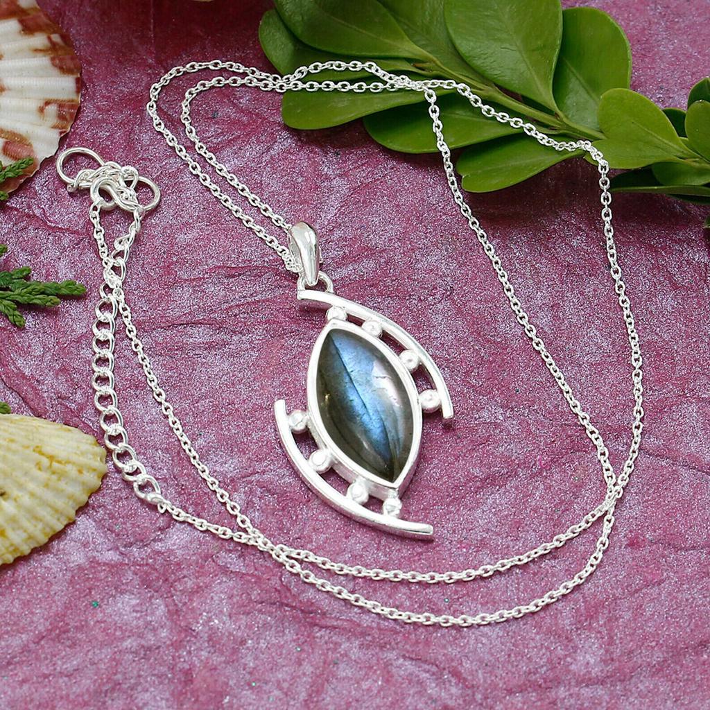 Labradorite Pendant-Marquise Shape Pendant-Labradorite Gemstone Necklace