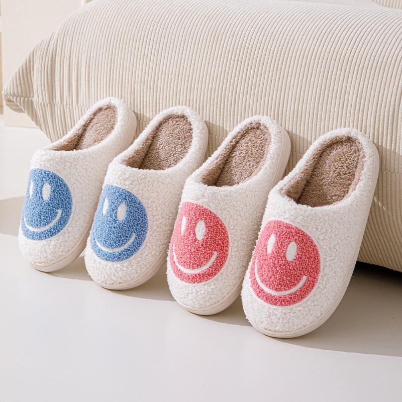 Pantofole Pelose con Faccina Sorridente Versione Coreana Transfrontaliera Autunno e Inverno Casa Interno Pantofole di Cotone Calde Fondo Spesso Casa Pantofole di Peluche