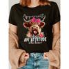 Cow Print Crew Neck T-shirt, Short Sleeve Casual Top for Summer & Spring, Women's Clothing