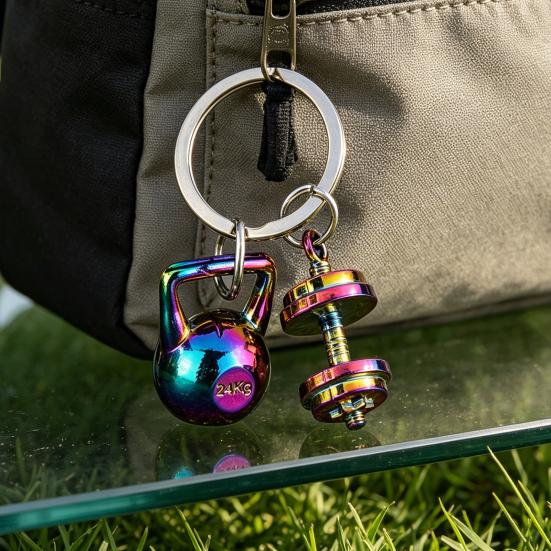 Keychain Pendant Metal Texture Weightlifting Charm Lightweight Portable Key Chain Backpack Bag Accessory