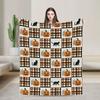 Halloween Plaid Black Cat Pumpkin Checkered Seamless Pattern Blanket Warm Comfy Throw Blanket Child Outdoor Travel Car Bedspread