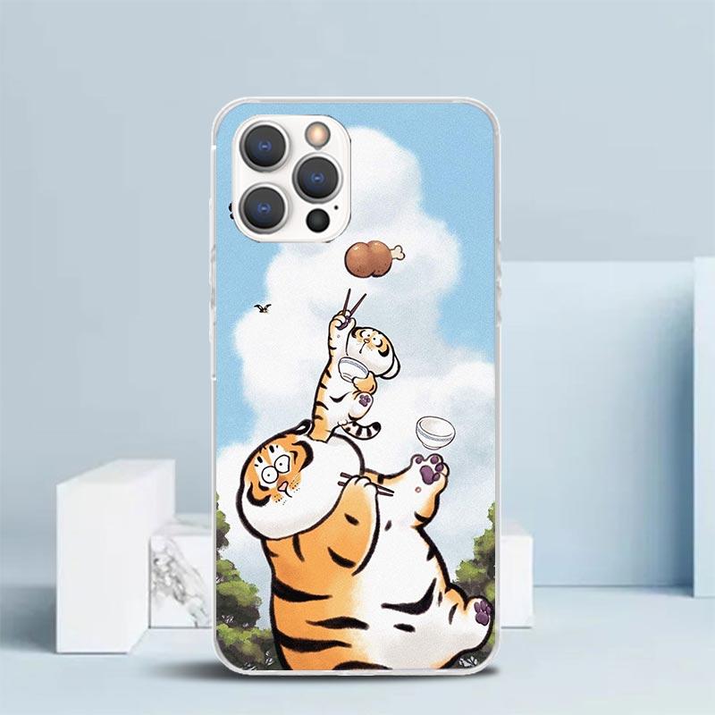 Cartoon Fat Tiger Soft Cover for iPhone 16 17 Air 15 14 Pro Max 16E Phone Case 13 Mini 12 11 7 SE 8 Print Pattern Fit Cases 16 1