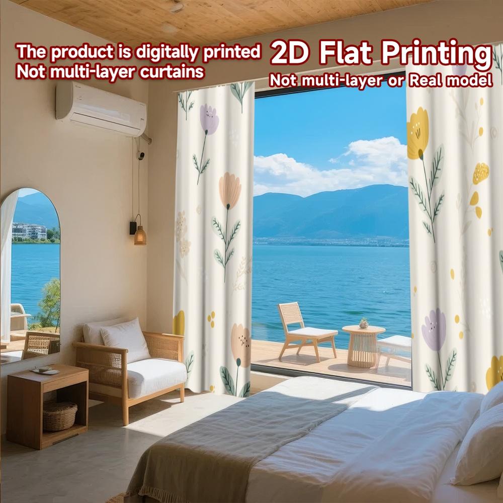 2D FLAT PRINTING 2pcs Curtains (Without Rod) Floral Spring Pattern Easter Holiday Curtains with Digital Printing Durable