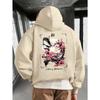 Men Vintage Hoodie Autumn Traditional Japanese Dragon Sakura Moon Frame Back Print Loose Asian Streetwear Pullover Sweatshirt
