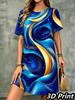 Modisches 3D-Druck Sommerkleid Locker Lässig Kurzarm Rundhals Minikleid
