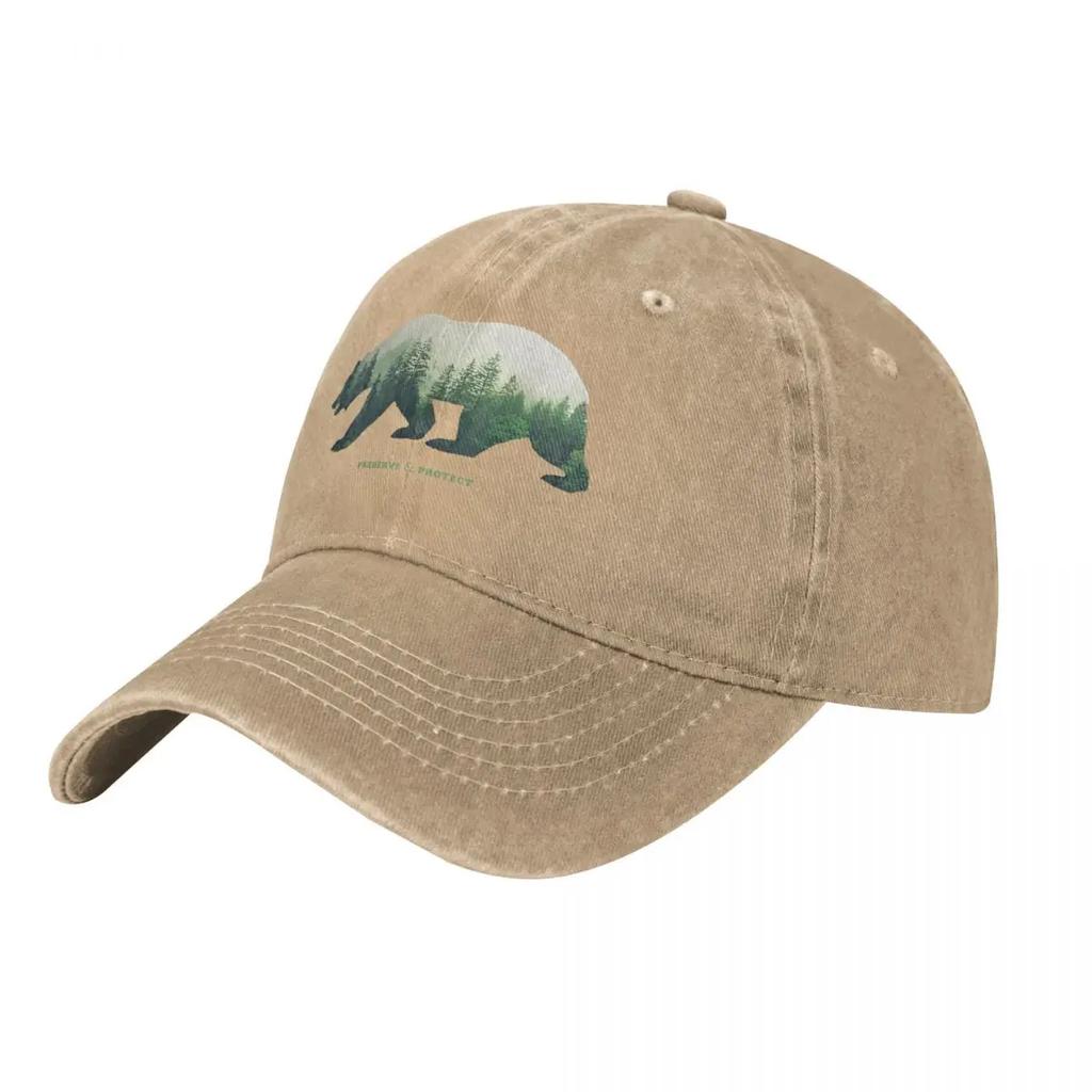 Double Exposure Bear  Forest Conserve  Protect Nature Demin Trucker Hat Breathable Design Mens Cap Womens Baseball Cap