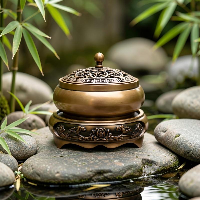 Zinc alloy Zen incense burner set with lotus base is suitable for yoga meditation, home and office, Halloween and Christmas gifts