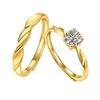 Adjustable Classic Couple Rings Set Rhodium/Gold Plated Brass Open Rings with Zircon Flower Design for Lovers
