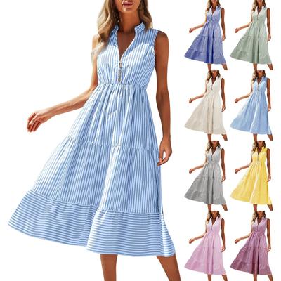 Women's Summer New Sleeveless Striped V-neck Waistcoat Dress