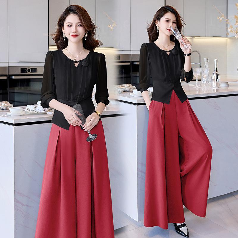 Fashion Shirt Set Women's Early Autumn New Temperament Wear Professional Wide-leg Pants Two-piece Set
