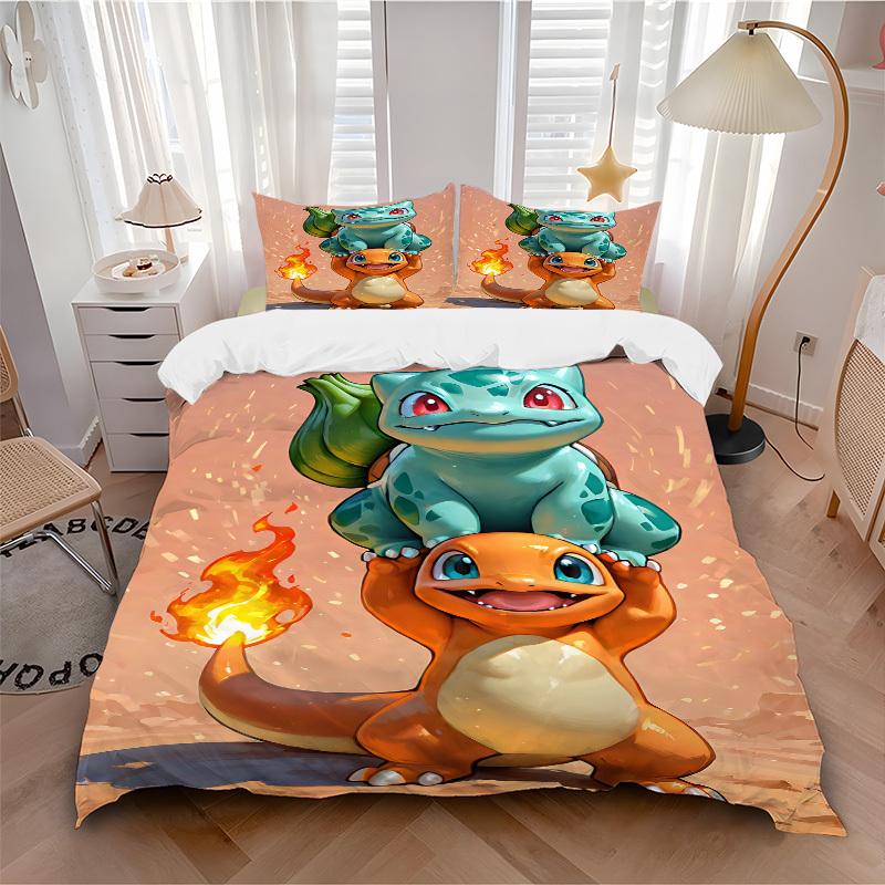 

3pcs bedding set Pokemon Characters Includes 1 Comforter+2 Pillowcases, Without Pillow Inserts, Soft Comfortable, Lightweight Breathable209 135x200cm