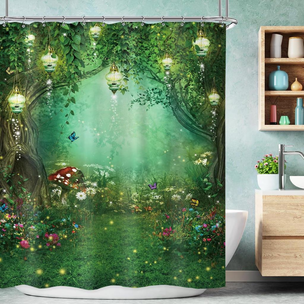 Floral Butterfly Shower Curtain Spring Pink Blue Vintage Flowers Purple Lavender Weeping Wisteria Blossom Envelope Bathroom