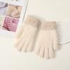 Hairy gloves female winter cute color matching plush knitted wool five fingers plush thickened cycling warm