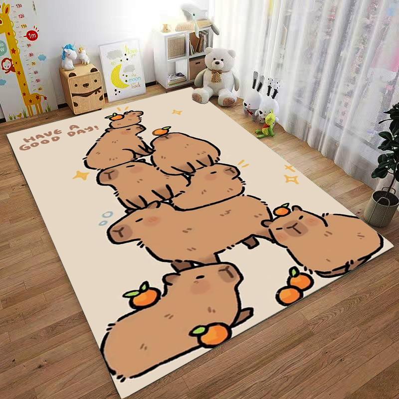 Cute Capybara Carpet with Orange Fruits and "Have a Good Day!" Text Suitable for use as an anti-slip for living room bedroom sofas