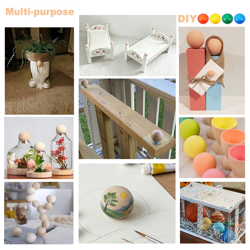 1-50Pcs Wood Ball Dia 6mm-75mm Wooden Primary Color Solids Round Wooden Ball Decoration DIY Home Painted Parts