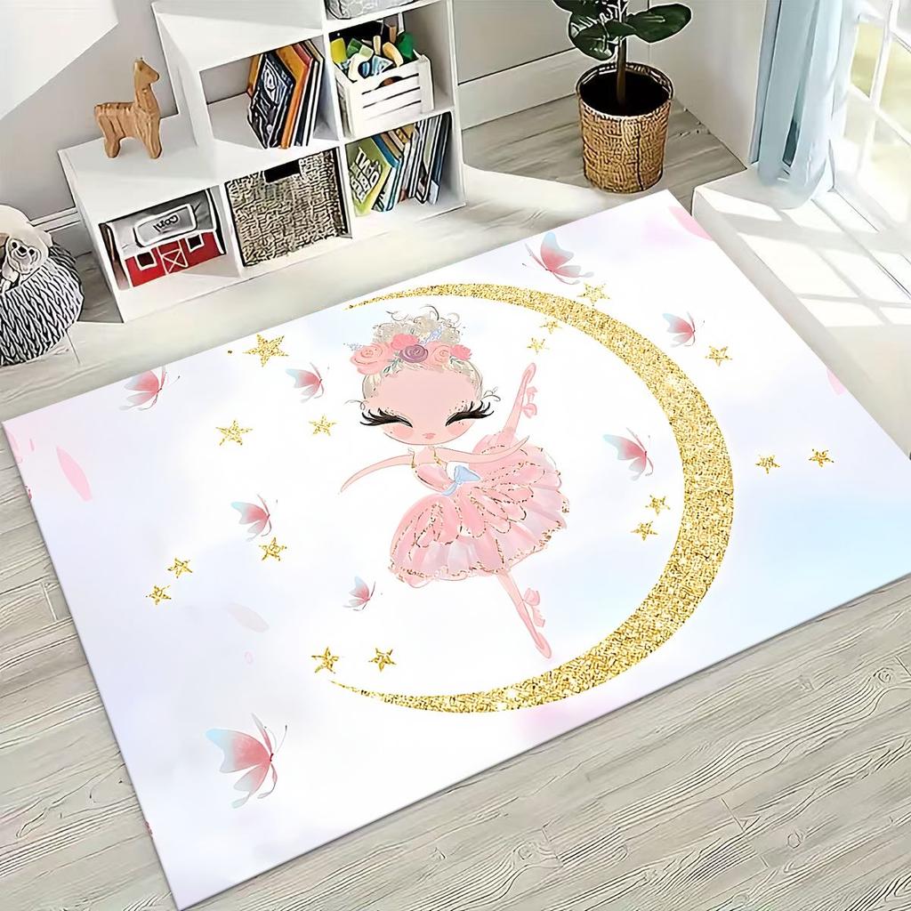 Elegant Ballet Dacing Girl Ballerina Cartoon Rug for Bedroom Living Room Sofa Home Doormat Decor,Large Kids Non-slip Floor Mat