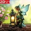 2D Flat, Angel Fairy Garden Plug - 2D Flat Decoration with Lanterns and Green Plants, 3mm Thick Decoration, Suitable for Flower Pots, Lawns, Gardens