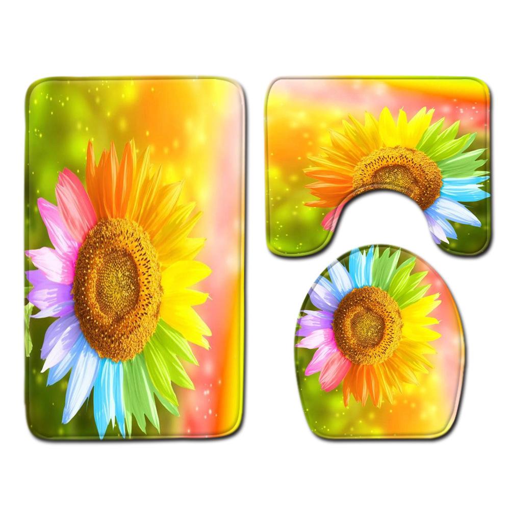 Sunflower Toilet Three-Piece Floor Mat Bathroom Three-Piece Carpet Doormat