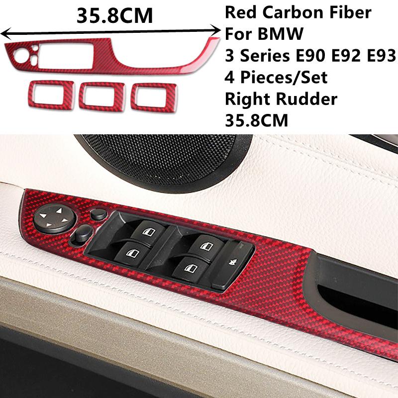 Red Carbon Fiber Sticker Car Inside Handle Window Control Panel Cover Trim Strips For BMW 3 E90 E92 E93 Car Inner
