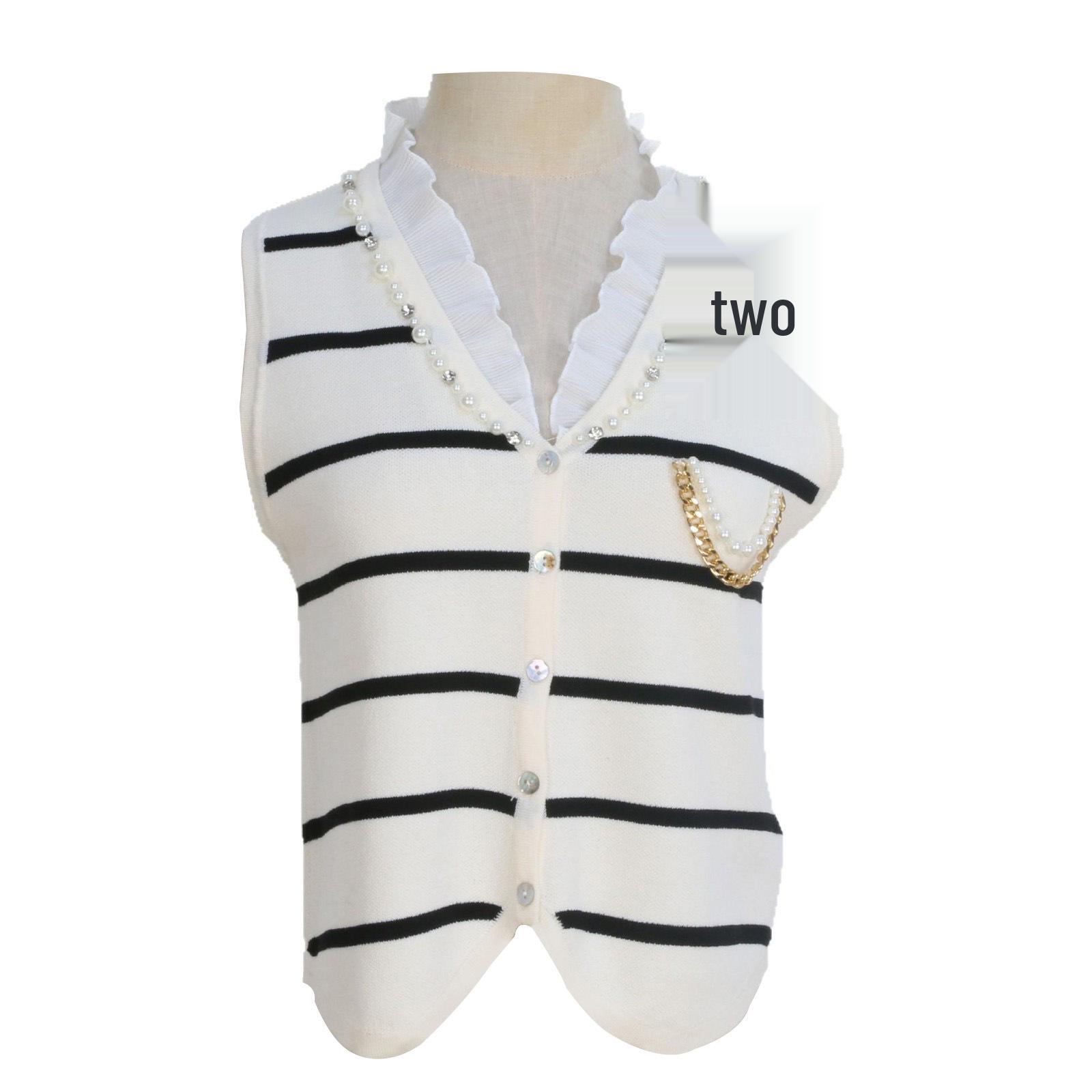 

Элегантный вязаный жилет в французскую полоску с миди-юбкой, облегающей бедра, комплект из двух предметов L