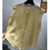 European Style 2025 Summer Tencel Cotton Linen Flutter Sleeve Women's Top