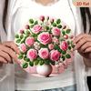 Pc D D Elegant Floral Metal Wall Decoration Xinch Round Pink Rose Bouquet Soft Pink and Green Color Scheme Lightweight A