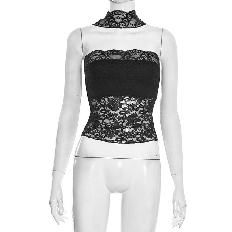 Spring Women s Lace Bandeau Top - Sexy Solid Color Style with Scarf M