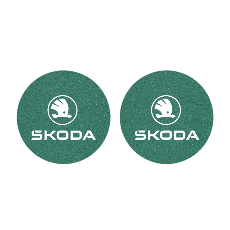 2 Stück Auto Logo Untersetzer Anti-Rutsch Anti-Geräusch Wasserbecher-Pad Für Skoda Octavia Kodiaq Superb Rapid Karoq Fabia Kamiq Citigo Vision