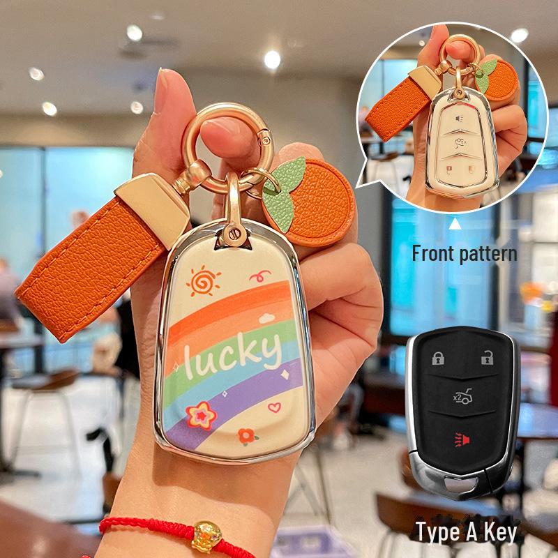 Cadillac CT5 Rainbow Cartoon Pattern Key Cover: Full Package TPU Protective Shell for XT5/XT4/XT6 Model.