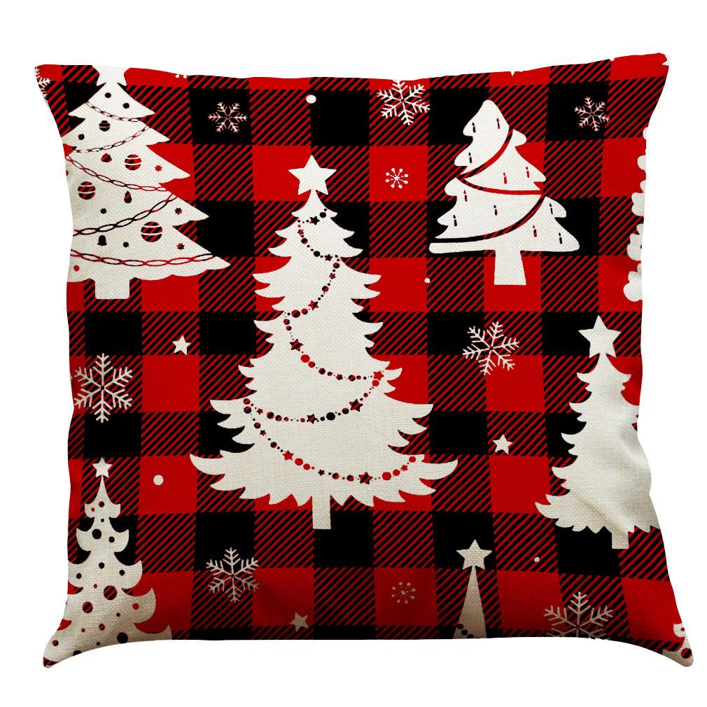 Red Plaid Elk Deep Forest Christmas Pillow Cover Home Sofa Cushion Cover