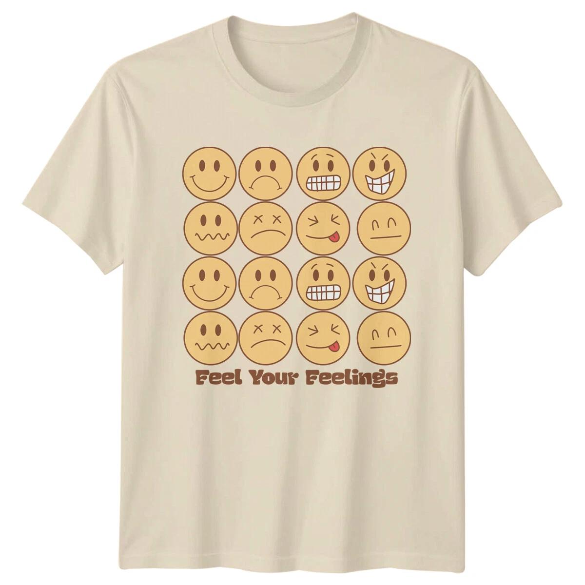 Feel Your Feelings Emoji Face T-Shirt Summer Quote Graphic Tee XL