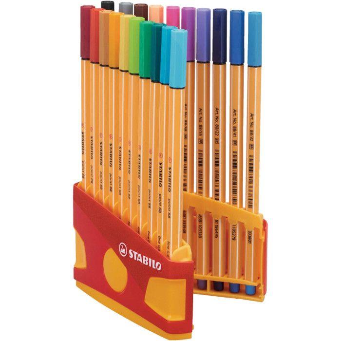 Stylos Feutre - STABILO - Point 88 - 20 Couleurs Assorties - Pointe Fine - Capuchon Ventilé