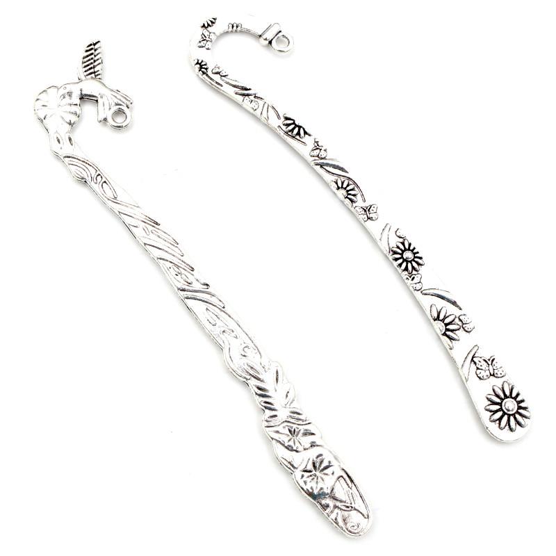 5pcs Vintage DIY Bookmark Charms Flower Antique Silver Plated Zinc Alloy Charms Pendant for Bookmarks Metal Jewelry Accessories