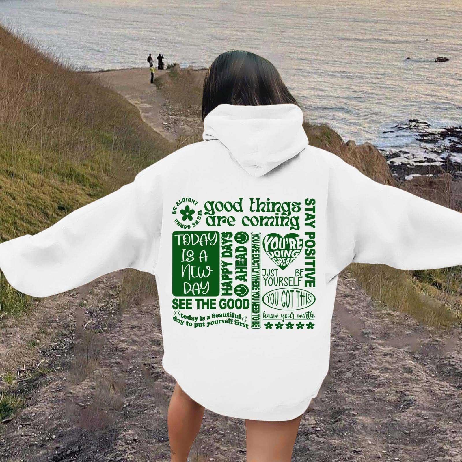 

Женская повседневная толстовка с капюшоном и круглым вырезом, длинными рукавами и принтом XL белый