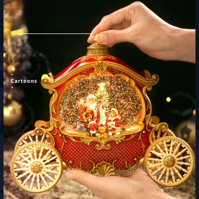 Santa Claus Sleigh Music Box, Resin Crystal Ball Snow Globe, Vintage Christmas Wind-up Musical Ornament, Xmas Holiday Gift For Kids