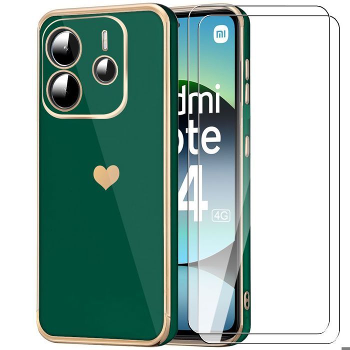 Coque de protection - E.F.CONNECTION - Pour Xiaomi Redmi Note 14 4G - Antichoc - 2 Verres Trempés - Motif Cœur
