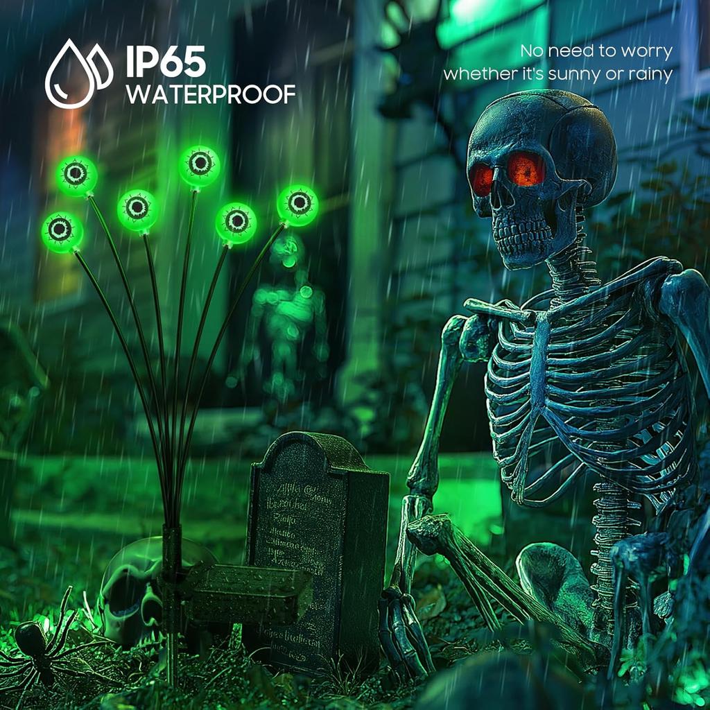 Glowing Eyeball Solar Lights Waterproof Swaying Halloween Garden Decor Outdoor Pathway Yard Scary Party Lights Auto On Off