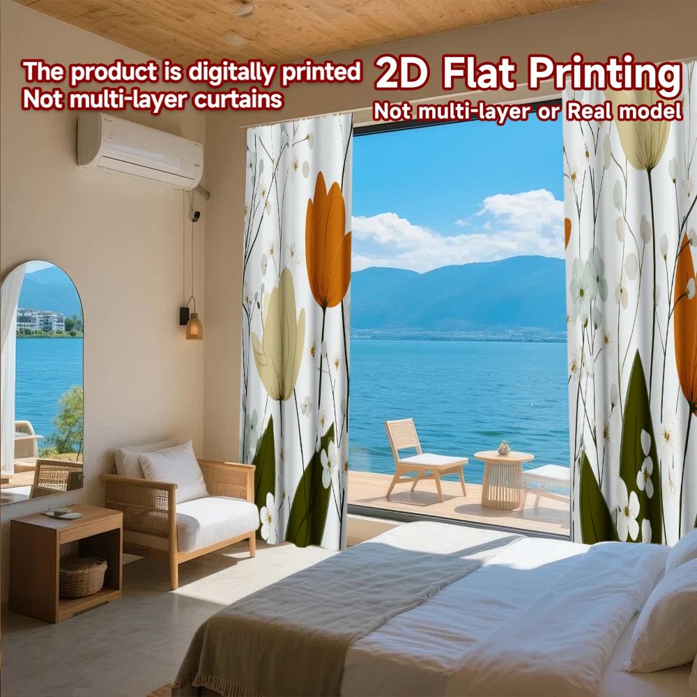 2D FLAT PRINTING 2pcs Curtains (Without Rod) Floral Spring Blooms Ramadan holiday curtains with digital printing Semi-Sheer