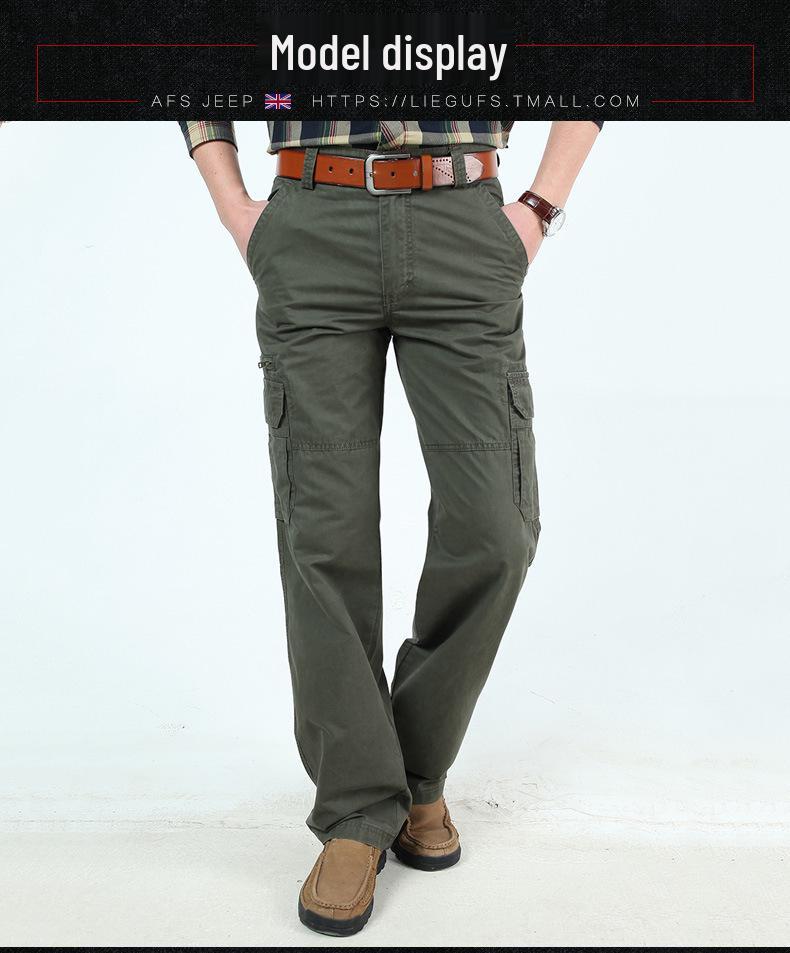 2017 Men's European & American Khaki Multi-Pocket Washed Cotton Pants - Style 9913